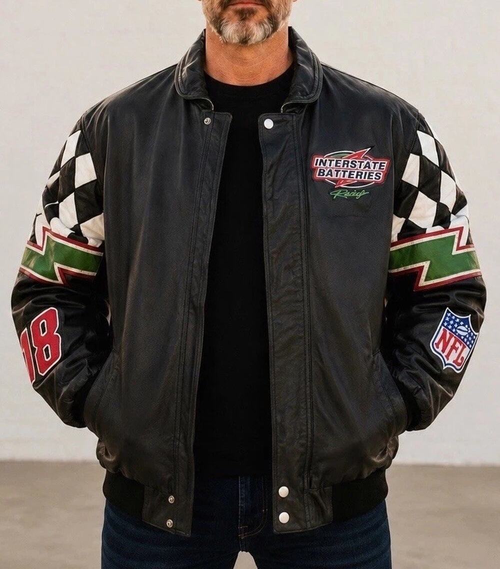 Vintage Jeff Hamilton Interstate Batteries Racing Leather Jacket XL NASCAR NFL
